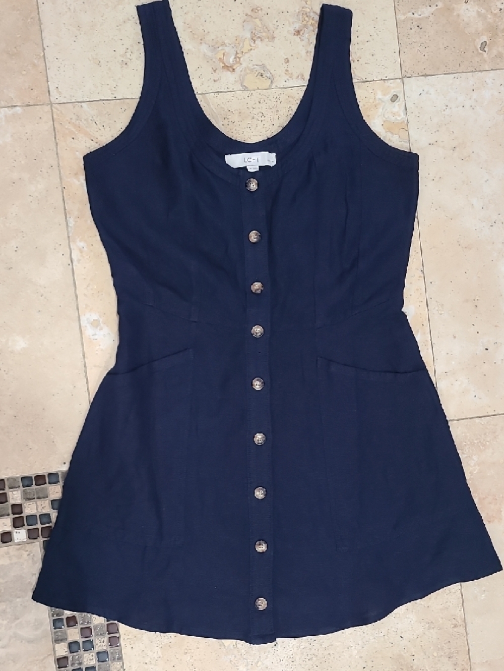 LOFT Navy Button-Front Mini Dress - Picture 4 of 8